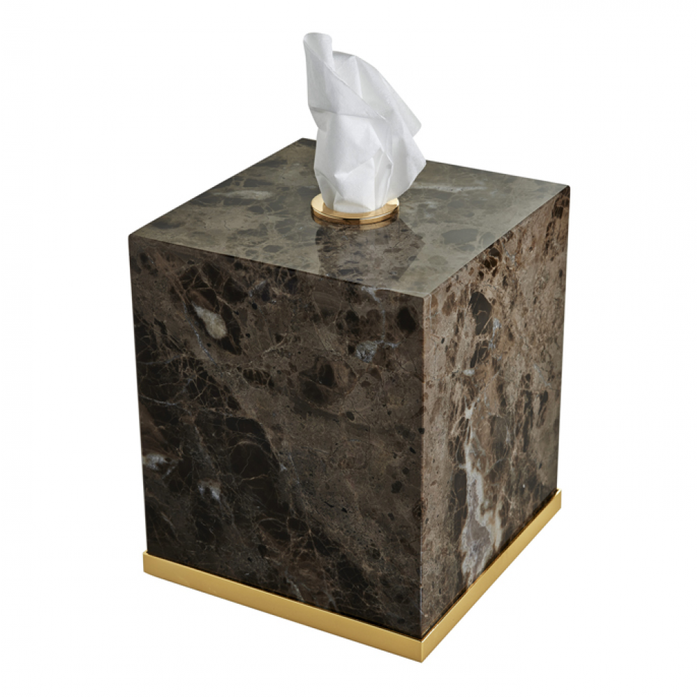 Контейнер для бумажных салфеток, 3SC, Palace, настольный, шгв 130*130*150, цвет-мрамор Emperador Dark/золото