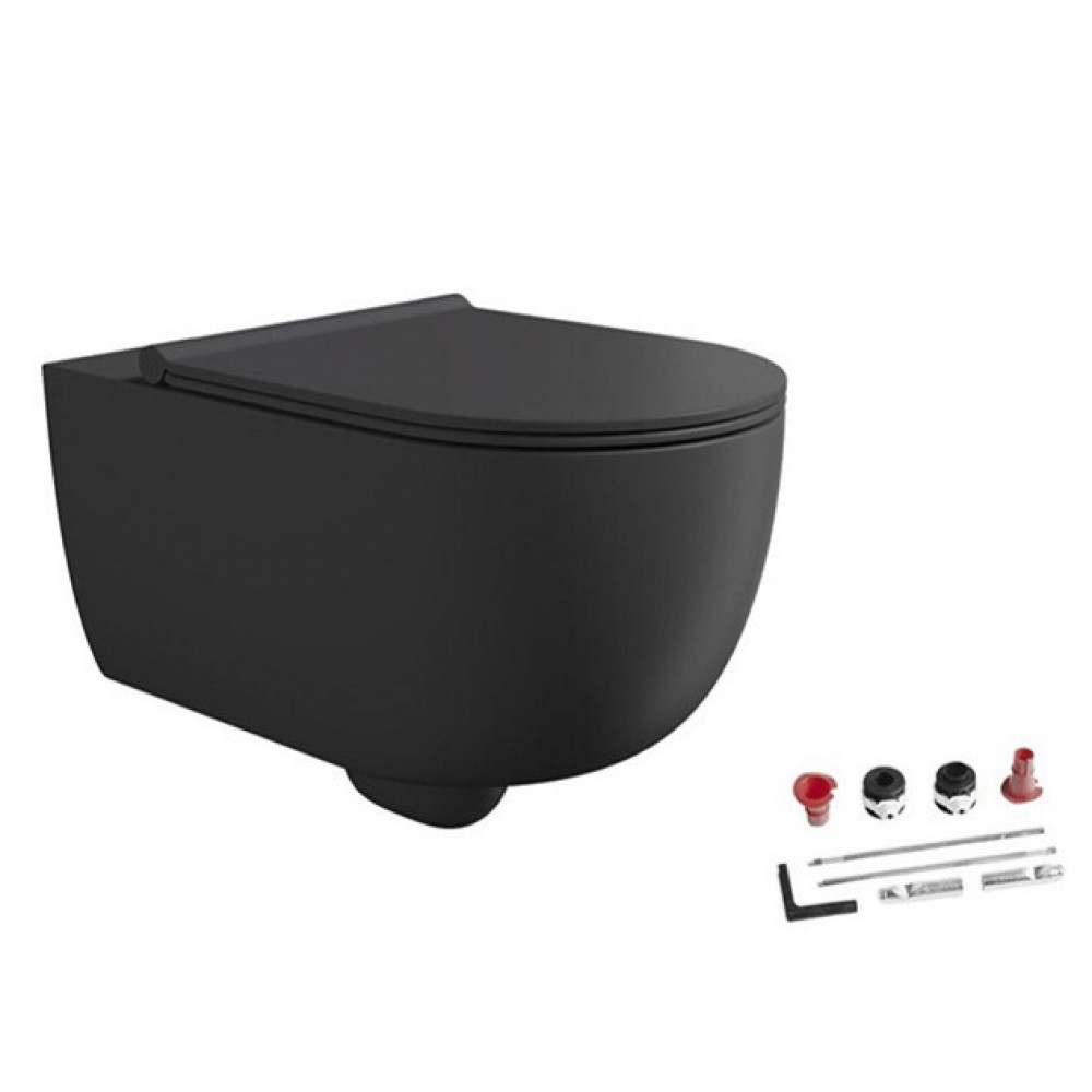 Унитаз, Alice, Unica, подвесной, шгв 350*550*345, Aliglaze+, с сиденьем, с набором для крепления, цвет-черный матовый