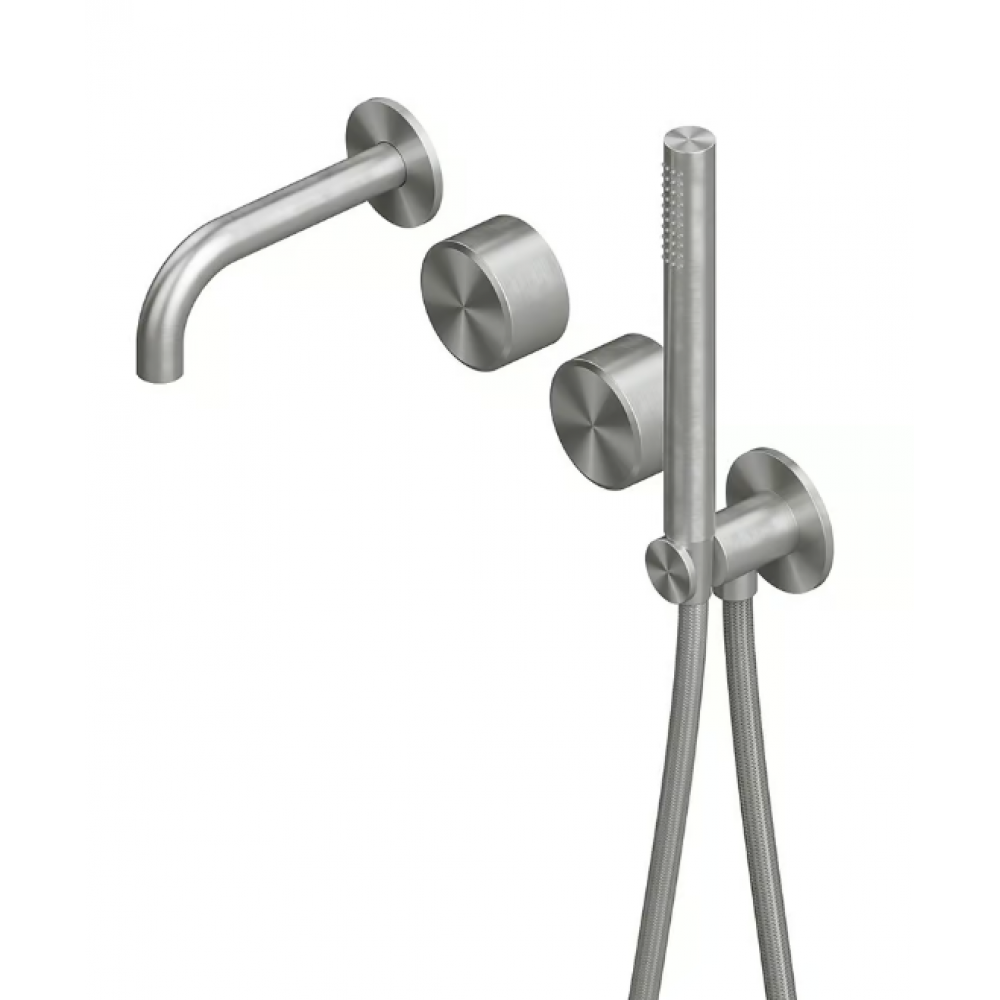 Смеситель для ванны и душа, Quadro design, Stereo, цвет-сталь брашированная