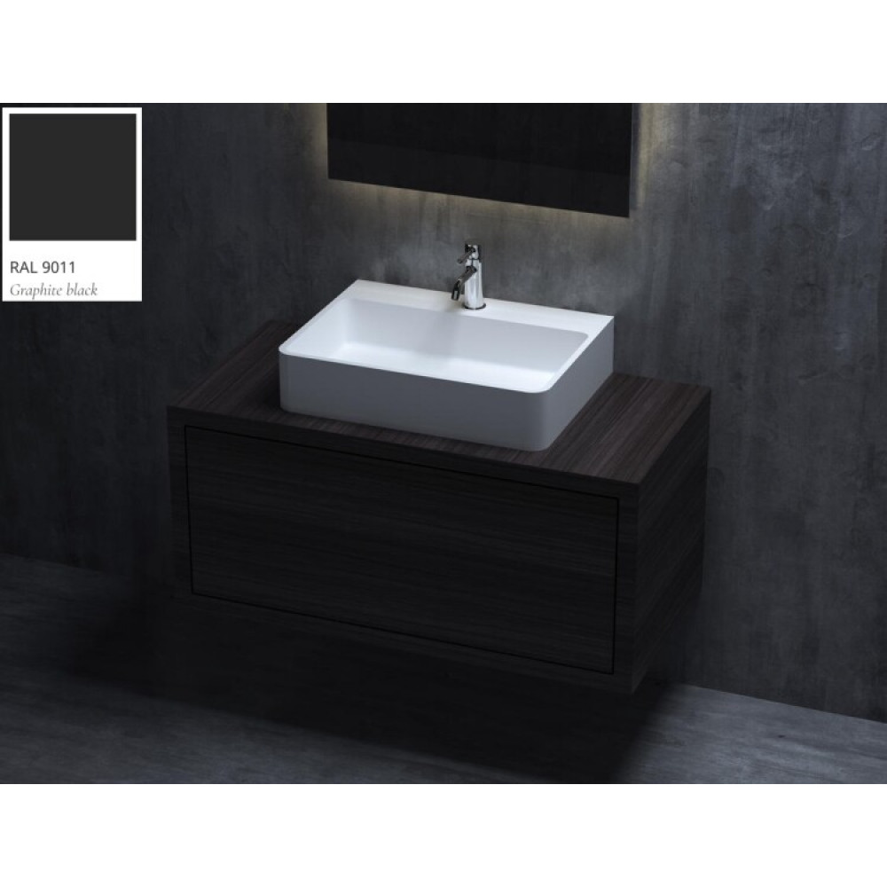 Раковина, Salini, Ottavia, шгв 600*450*133, отверстия для смесителя-1, цвет-RAL9011 матовый снаружи/белый матовый внутри