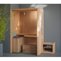 Сауна, Effe, Natural S, шгв 1400*1050*2140, петли-слева, фурнитура-алюминий шлифованный, отделка-осина термообработанная