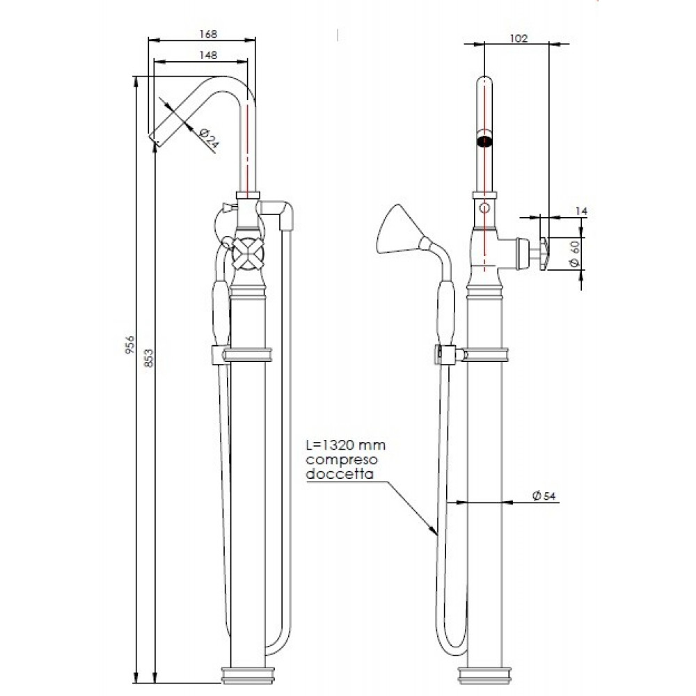 Смеситель для ванны и душа, Nicolazzi, Freestanding, цвет-хром