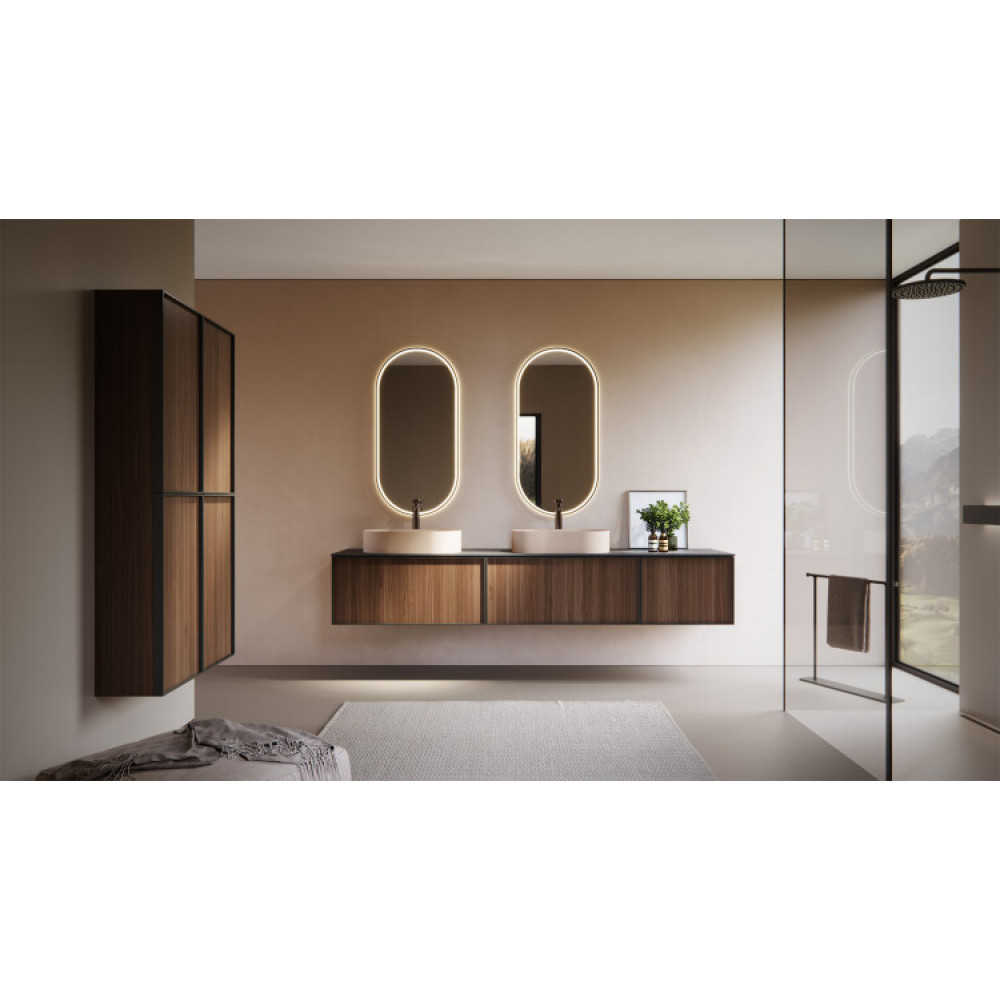 Мебель, Verona Style, Quadro+, тумбы под раковину L от 80 до 240 см, H 36,5/46,5 см, шкафы-пеналы H 150 см, зеркала, алюминиевая рамка в цвете Onyx