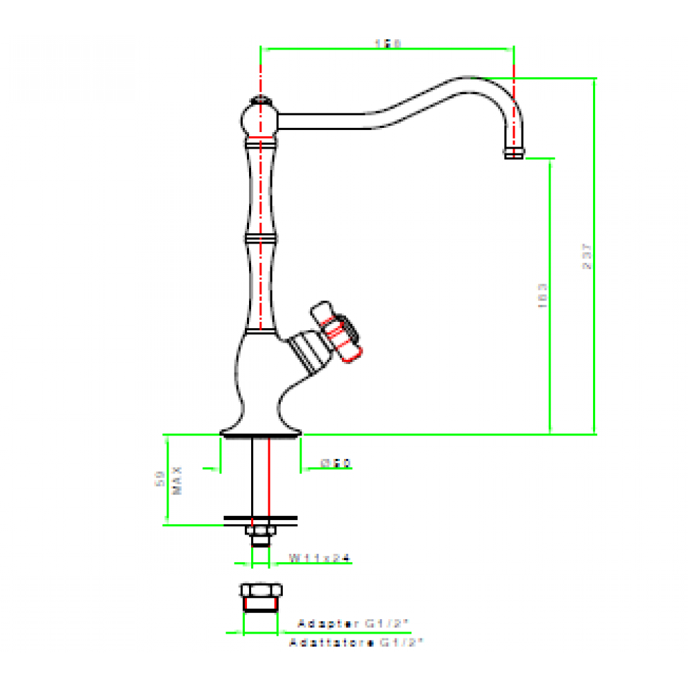 Кран для воды, Nicolazzi, Mini D.Anglaises, цвет-Raw Brass