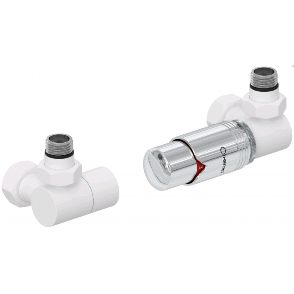 Терморегулятор, Сунержа, автоматический, 3D, G 1/2" НР х G 3/4",, набор, правый, цвет-белый матовый/хром