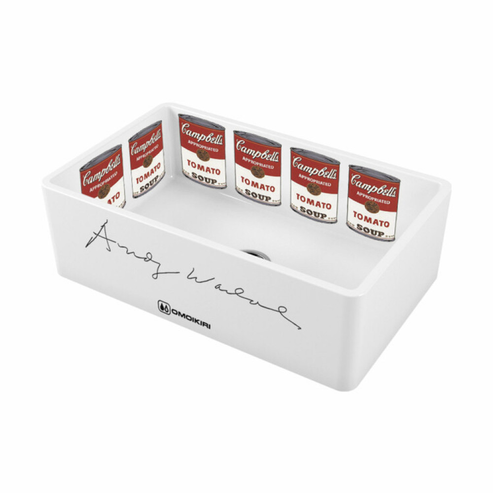 Мойка, OMOIKIRI, Mikura, шгв 760*460*254, отверстия для смесителя-отсутствуют, цвет-белый/декор Warhol