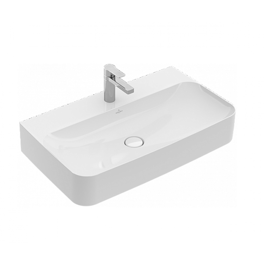 Раковина, Villeroy&Boch, Finion, шгв 800*470*105, отверстия для смесителя-1 сквозное, 2 промаркированных, CeramicPlus, цвет-альпийский белый