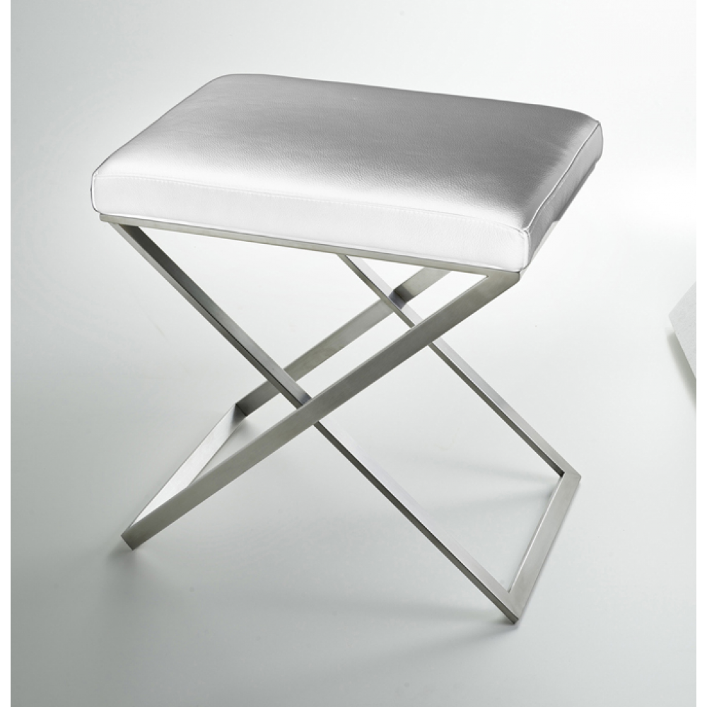 Стул, 3SC, Lino & Lone, из гладкой кожи, шгв 500*360*500, цвет-белая кожа/никель сатинированный матовый