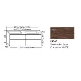 Тумба под раковину, Burg, LIN20, шгв 1420*495*612, раковина-2 шт., вырез под смеситель-2, цвет-Velvet walnut decor