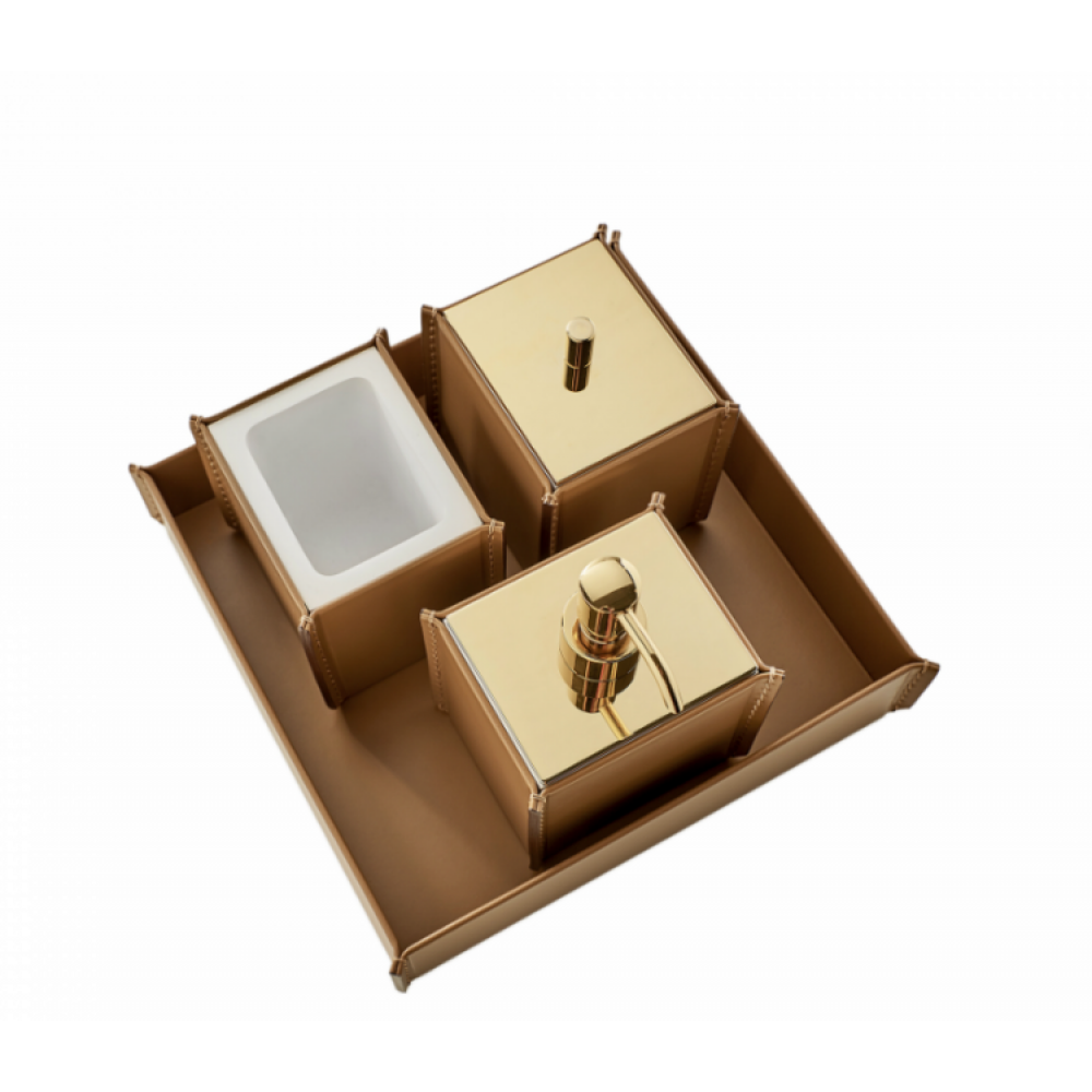 Набор аксессуаров, 3SC, Meridien, лоток, дозатор для жидкого мыла, контейнер для ватных дисков, швг 265*165*265, цвет-Invecchiato/золото