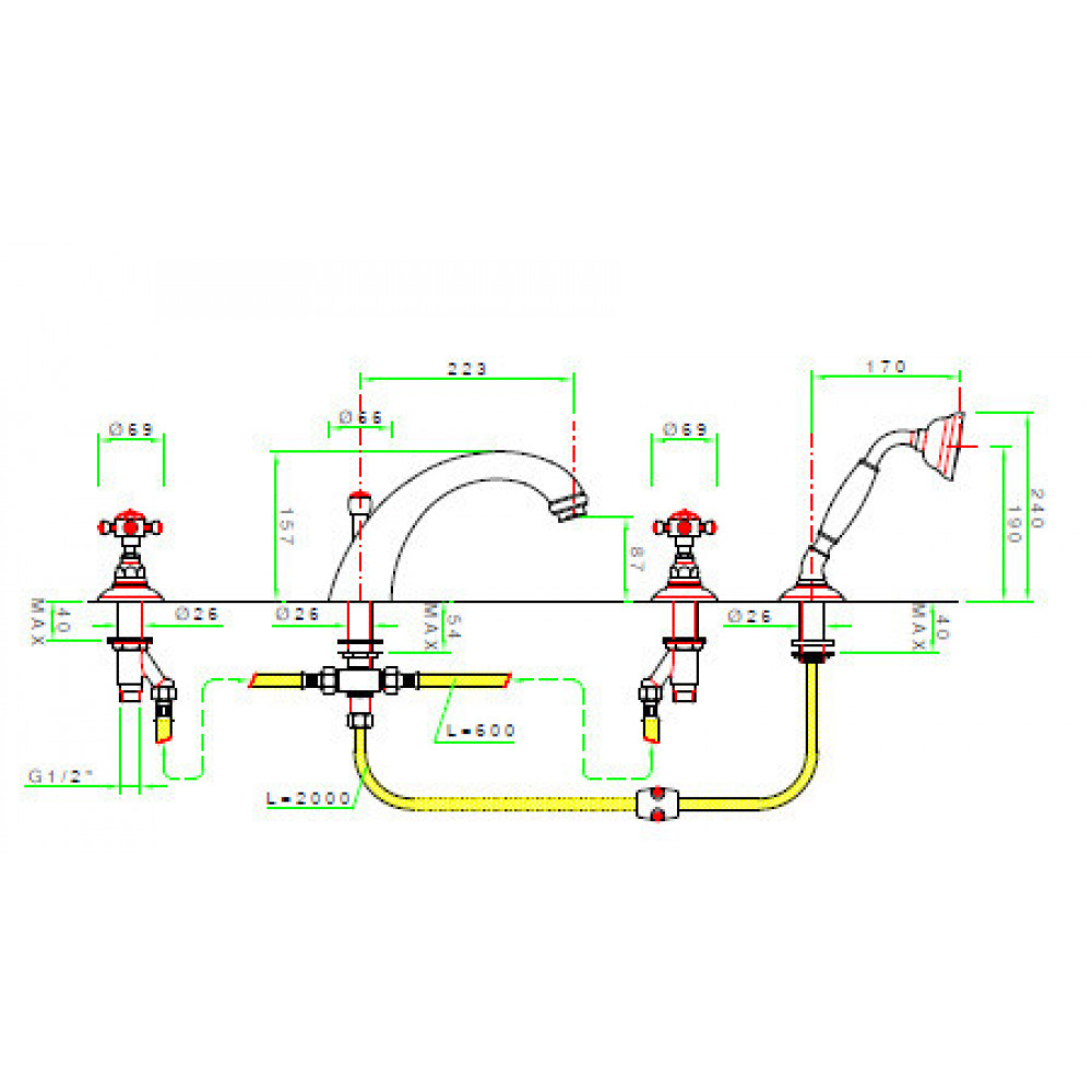 Смеситель для ванны и душа, Nicolazzi, Cristallo Di Rocca, цвет-Antique Gold