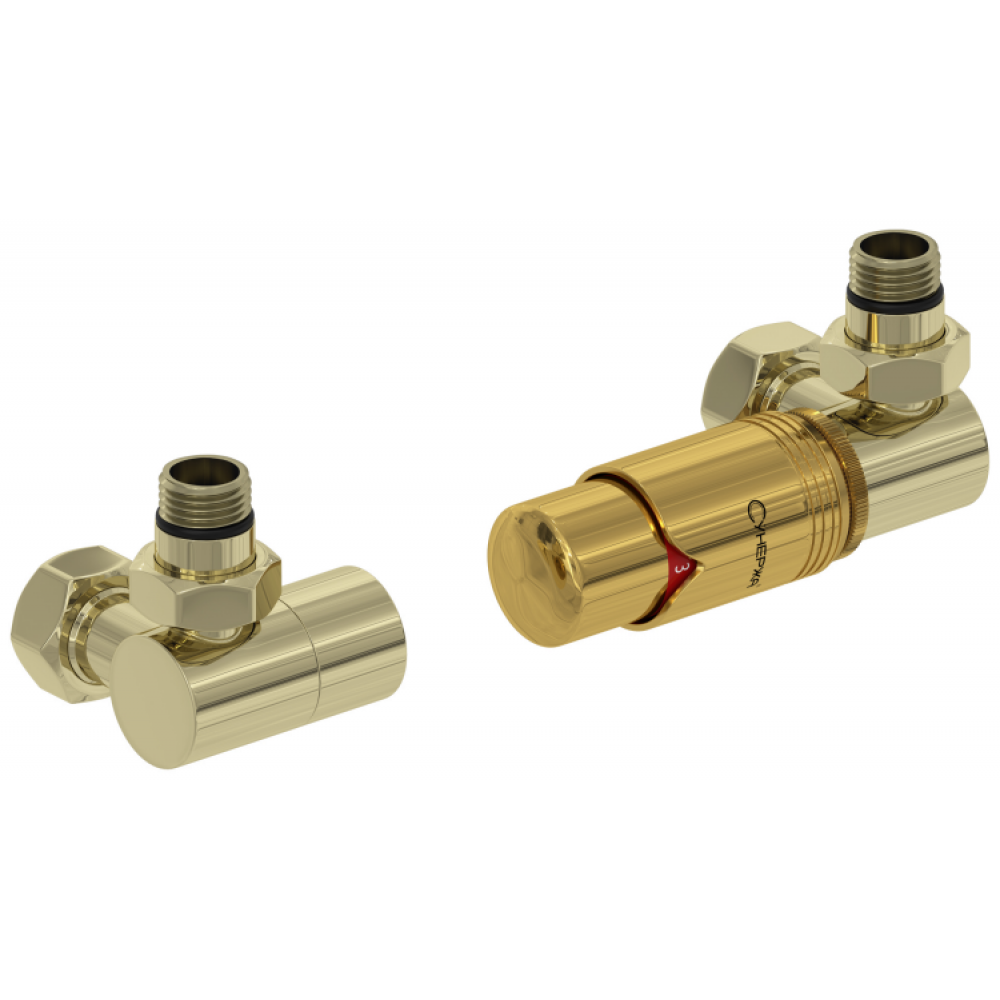 Терморегулятор, Сунержа, автоматический, 3D, G 1/2" НР х G 3/4" НГ, набор, правый, цвет-шампань/золото
