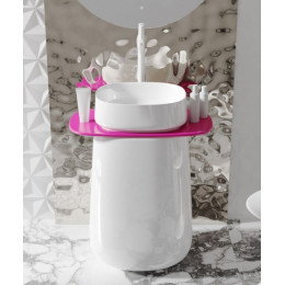 Раковина, Salini, Oriente Totem, шгв 700*490*900, отверстия для смесителя-отсутствуют, с полочкой, цвет-белый глянцевый/RAL4010 глянцевый