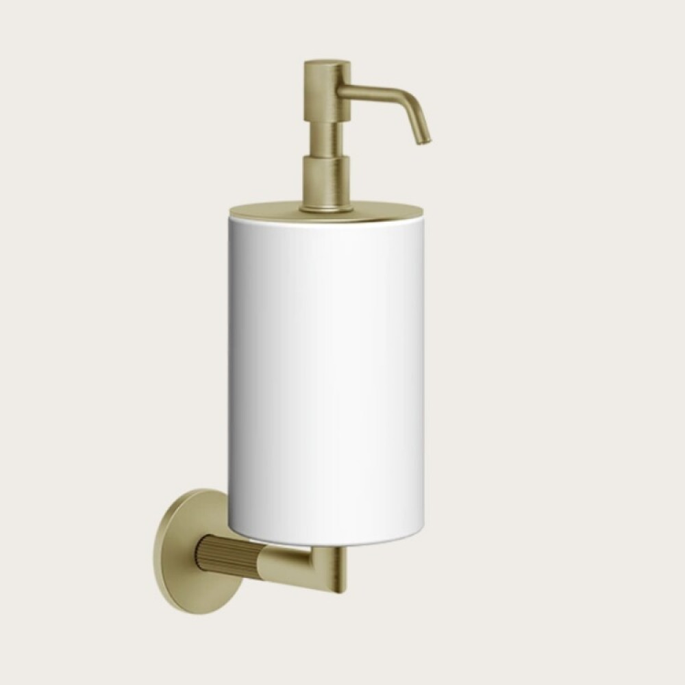Дозатор для жидкого мыла, Gessi, Ingranaggio, шгв 75*128*243, цвет дозатора-Brushed Brass PVD/белый