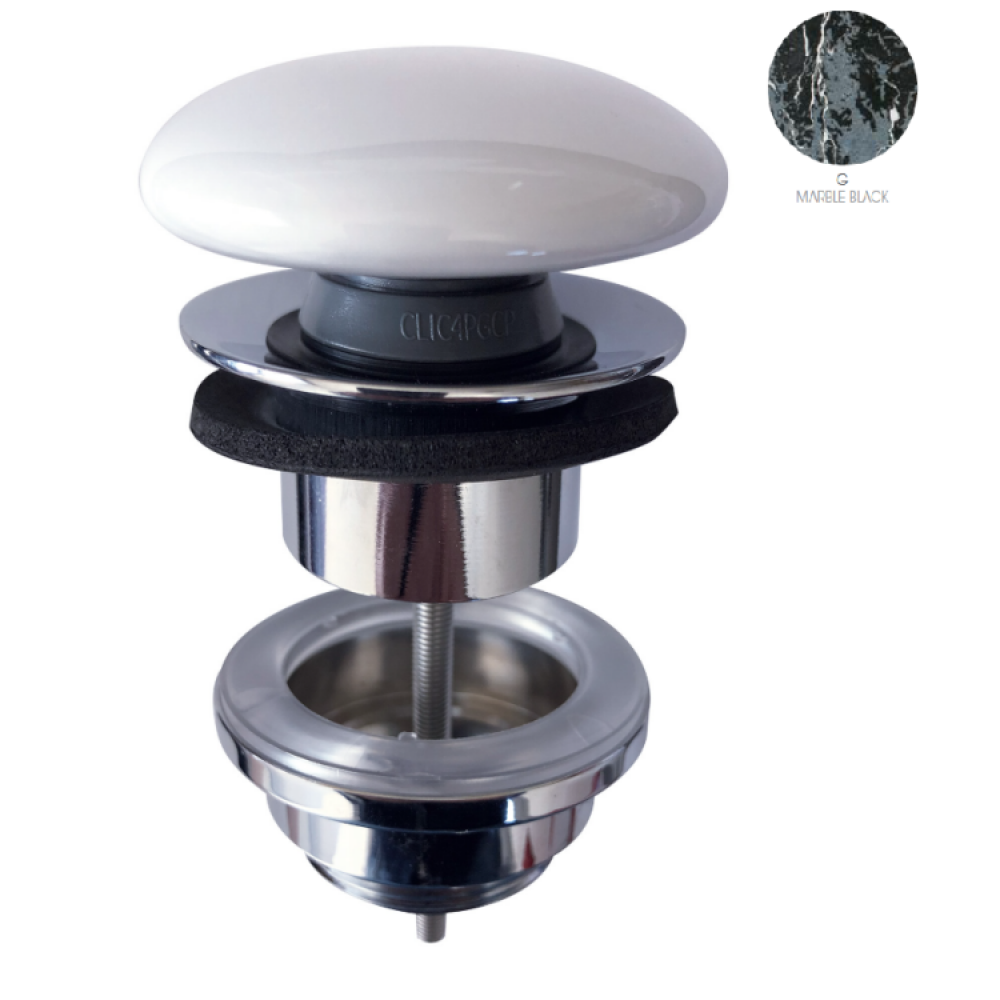 Донный клапан, Scarabeo, для раковин, 1 1/4", цвет-Brushed Gold/черный мрамор