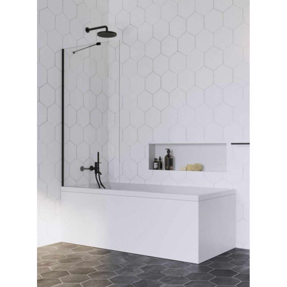 Шторка на ванну, Radaway, Idea Black PNJ 80, шв 800*1500, цвет фурнитуры-черный, цвет стекла-прозрачный, Easy Clean
