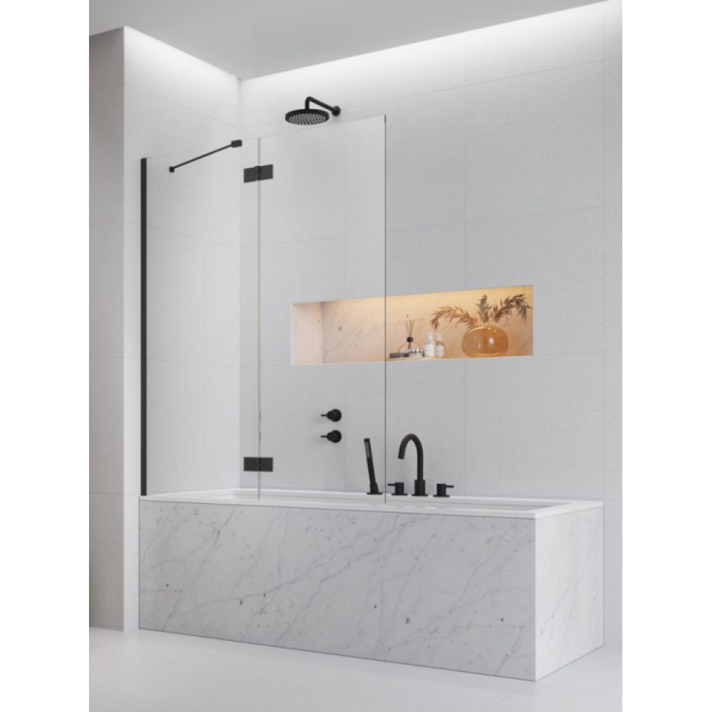 Шторка на ванну, Radaway, Essenza PND II, шв 1400*1500, петли-слева, цвет фурнитуры-черный, цвет стекла-прозрачный, Easy Clean