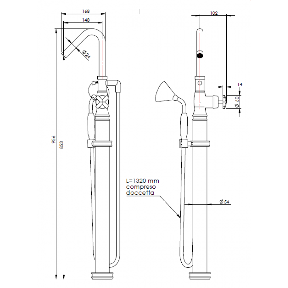 Смеситель для ванны и душа, Nicolazzi, Teide, цвет-золото (Gold, Polished Gold)