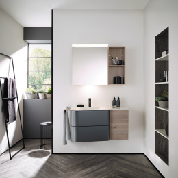 Тумба под раковину, Burg, Badu, правосторонняя, шгв 920*510*492, раковина-в комплекте, цвет-Platinum/Velvet walnut decor