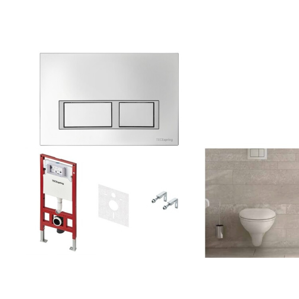Комплект, TECE, TECEbasic, унитаз+инсталляция+клавиша смыва, цвет унитаза-белый, цвет клавиши-хром глянцевый с хромированным контуром клавиш