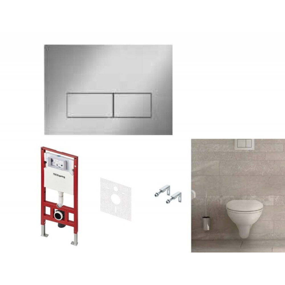 Комплект, TECE, TECEbasic, унитаз+инсталляция+клавиша смыва, цвет унитаза-белый, цвет клавиши-нержавеющая сталь, сатин