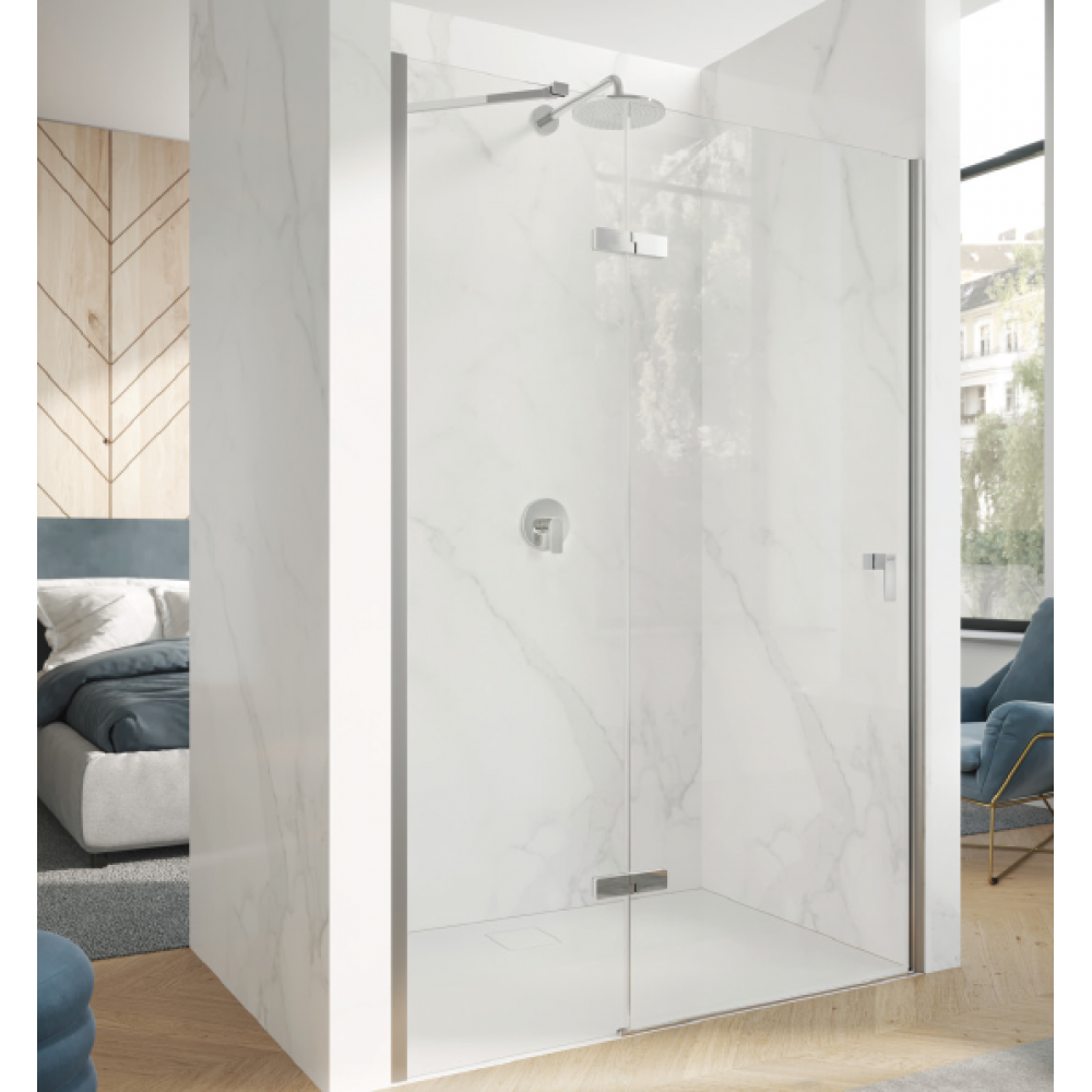 Душевое ограждение, Huppe, Aura Pure, шв 900*2000, петли-справа, блестящее серебро, цвет стекла-прозрачный