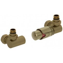 Терморегулятор, Сунержа, 3D, автоматический, G 1/2" НР х G 3/4" НГ, набор, правый, цвет-золото матовое