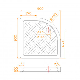 Поддон для душа полукруглый керамический RGW CR/R  900x900