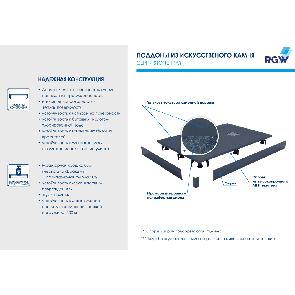 Душевой поддон прямоугольный RGW ST-G  900x1300