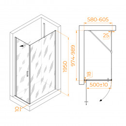 Душевой уголок RGW LE-034 (LE-003 + Z-14) 600x1000