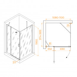 Душевой уголок RGW LE-044 (LE-004+Z-14) 1100x1000