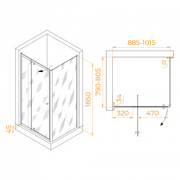 Душевой уголок RGW PA-44B (PA-02B + Z-050-1B) 900x800