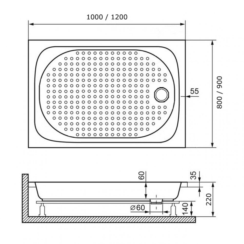 Душевой поддон прямоугольный RGW LUX/TN  900x1200
