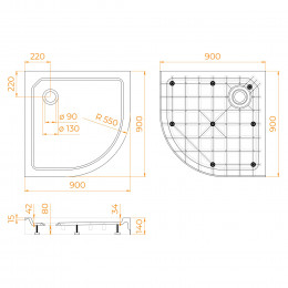 Душевой поддон полукруглый RGW SMC/R-C Белый  900x900