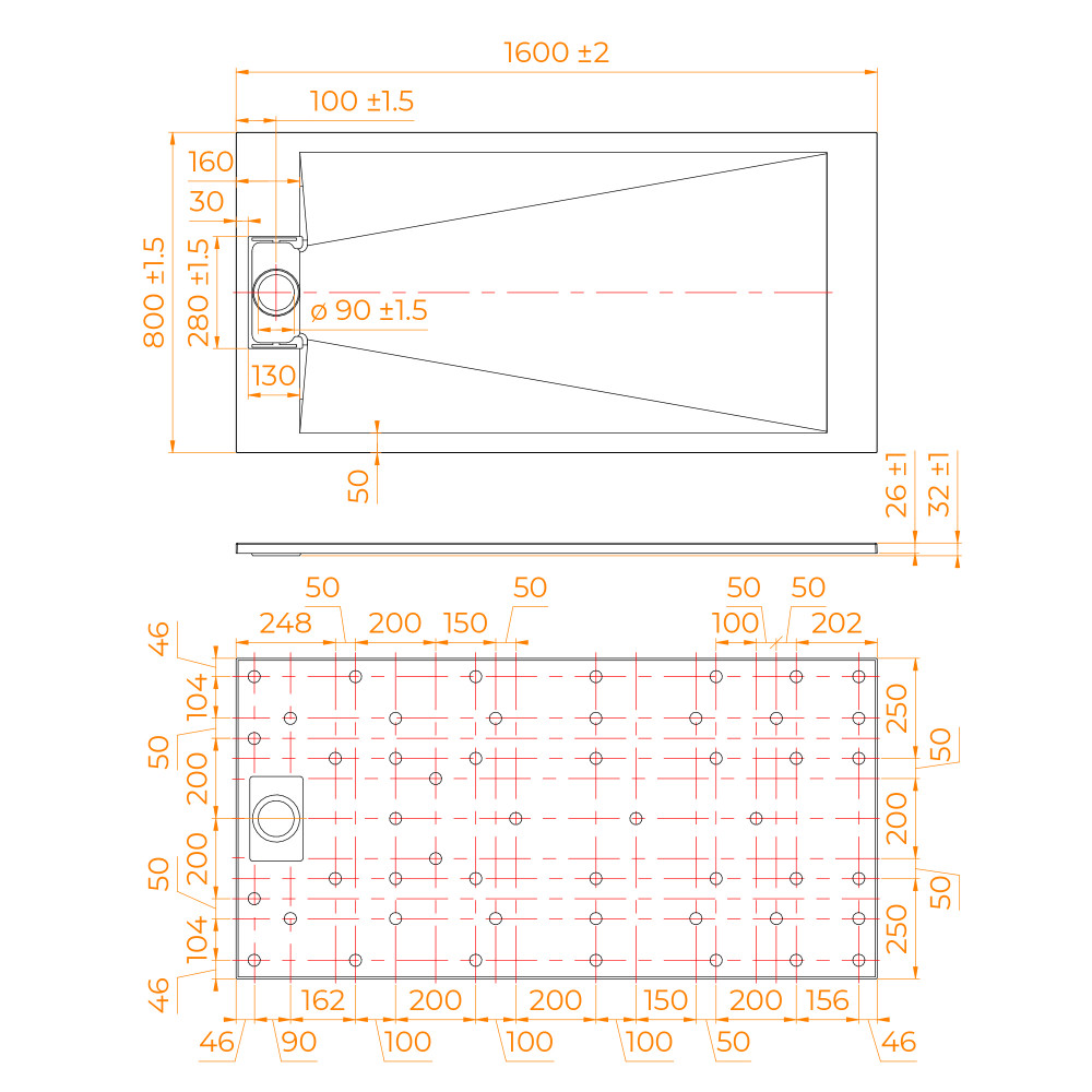 Душевой поддон прямоугольный RGW TUS-W Белый  800x1600