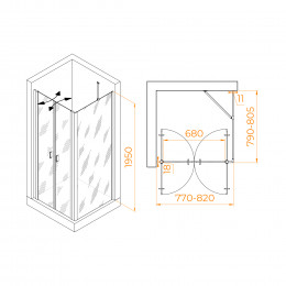 Душевой уголок RGW PA-134B (PA-104B+Z-050-2B+O-204B) 800x800