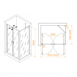 Душевой уголок RGW PA-144B (PA-104B+Z-050-2B+O-204B) 1000x800