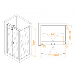 Душевой уголок RGW PA-144B (PA-104B+Z-050-2B+O-104B) 1000x800