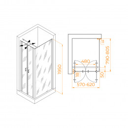 Душевой уголок RGW PA-144B (PA-104B+Z-050-2B+O-104B) 600x800
