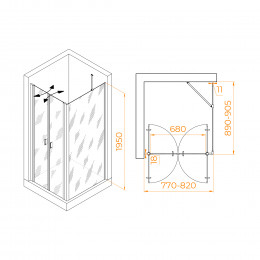 Душевой уголок RGW PA-144B (PA-104B+Z-050-2B+O-204B) 800x900