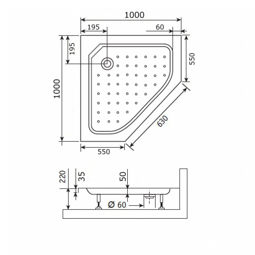 Душевой поддон трапеция RGW STYLE-TR  1000x1000