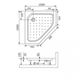 Душевой поддон трапеция RGW STYLE-TR  1000x1000