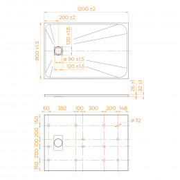 Душевой поддон прямоугольный RGW TSS-B Черный  800x1200