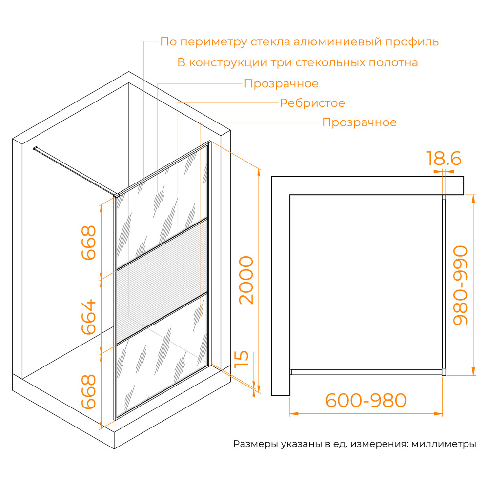Душевая перегородка RGW WA-09B 1000
