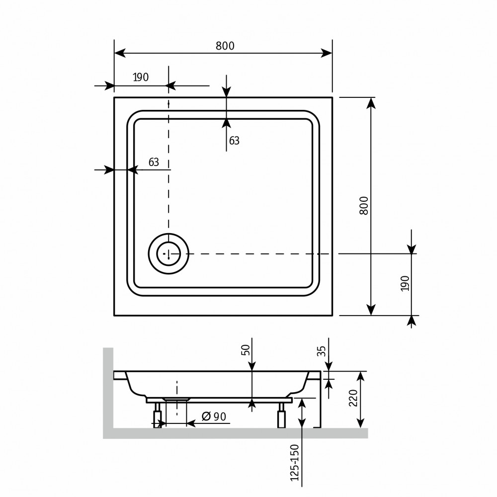 Душевой поддон квадратный RGW STYLE  800x800
