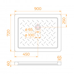 Поддон для душа прямоугольный керамический RGW CR (Глубина 35)  720x900