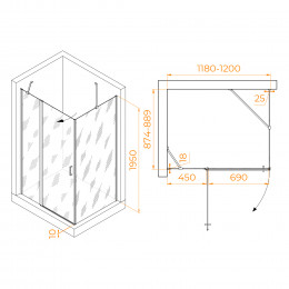 Душевой уголок RGW LE-044 (LE-004+Z-14) 1200x900