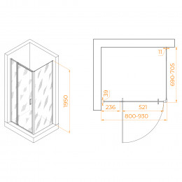 Душевой уголок RGW PA-078 (RGW PA-008 + Z-050-2) 800x700