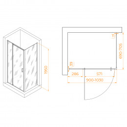 Душевой уголок RGW PA-078B (RGW PA-008B + Z-050-2B) 900x700
