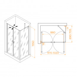 Душевой уголок RGW PA-144 (PA-104+Z-050-2+O-204) 1000x700